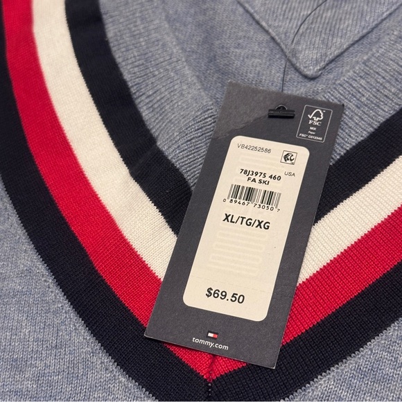 Tommy Hilfiger Sweater Mens XL Blue Pullover Long Sleeve V Neck Logo - Picture 4 of 8